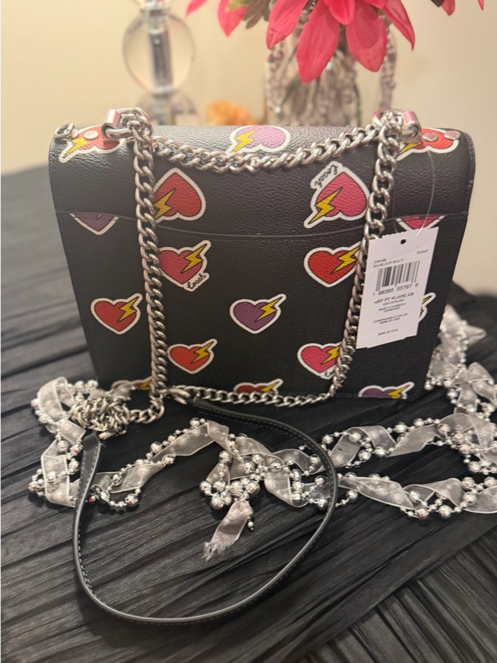 Coach Klare Crossbody With Heart Bolt Print Black Leather Chain Strap - Picture 6 of 10